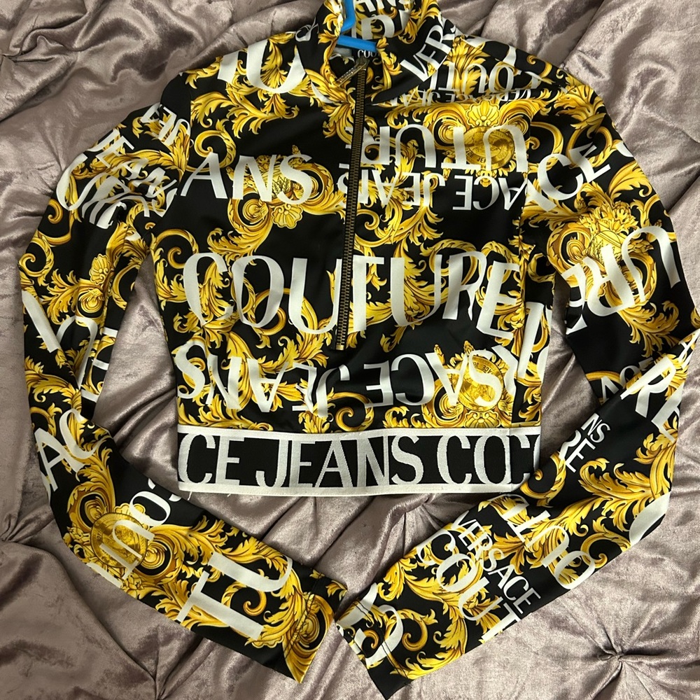 Versace jeans couture zip up crop top xs!